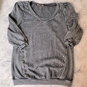 Boutique Grey Studded Stonewash Cropped Puff Sleeve Sweatshirt M